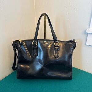 Lauren Ralph Lauren Black Patent Leather   Business Shoulder  Bag Double  Zip